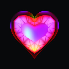 Diamond heart. Greeting card for Valentine's Day. Banner for the holiday. Black background.