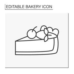  Baking line icon. Cheesecake dessert with berries. Tasty french dessert with gentle cheese.Bakery concept. Isolated vector illustration.Editable stroke