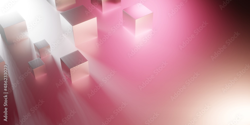 Wall mural 3d abstract cubes on empty surface. pink and white color 3d render illustration.