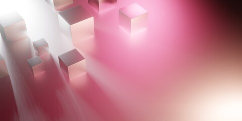 3D Abstract cubes on empty surface. Pink and white color 3D render illustration.