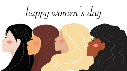 Happy international Women's Day with female faces. Group of multicultural women with closed eyes. Diversity concept illustration.