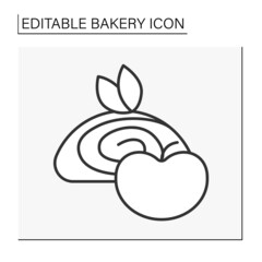  Baking line icon. Strudel dessert with apple jam. Layered pastry with sweet filling.Bakery concept. Isolated vector illustration.Editable stroke
