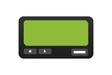 Pager, beeper wireless telecommunications device with green display. Vector icon, illustration.