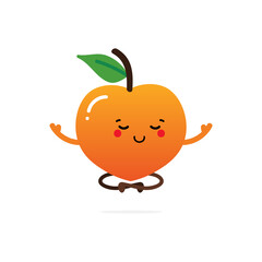 Cute relaxing, meditating peach fruit character. Vector icon, illustration.
