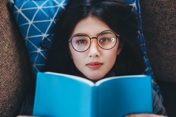 asian young girl reading a book, People lifestyle concept.