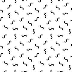 Simple black and white swirl signs, symbols vector seamless pattern background for 80s or 90s design.