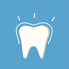 Healthy, shiny and protected tooth after treatment. Teeth protection, dental clipart. Vector cartoon illustration