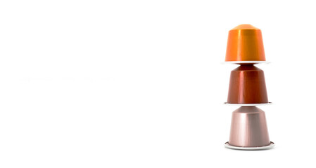 Espresso coffee capsules isolated on white background copy space for your text