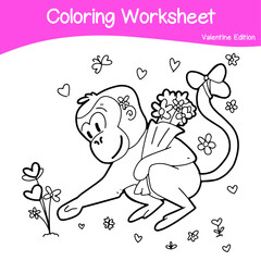 Valentine edition coloring worksheet. Educational printable coloring worksheet. Coloring game for preschool children. Black and white vector illustration. Motor skills education.