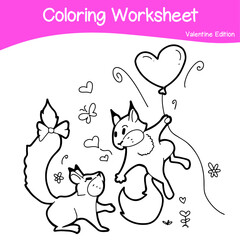 Valentine edition coloring worksheet. Educational printable coloring worksheet. Coloring game for preschool children. Black and white vector illustration. Motor skills education.