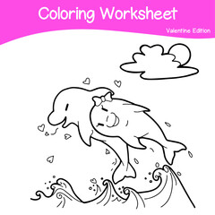 Valentine edition coloring worksheet. Educational printable coloring worksheet. Coloring game for preschool children. Black and white vector illustration. Motor skills education.