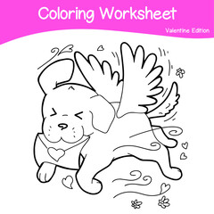 Valentine edition coloring worksheet. Educational printable coloring worksheet. Coloring game for preschool children. Black and white vector illustration. Motor skills education.