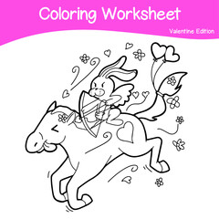 Valentine edition coloring worksheet. Educational printable coloring worksheet. Coloring game for preschool children. Black and white vector illustration. Motor skills education.