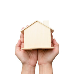 house wooden in hand isolated on white background with clipping path.