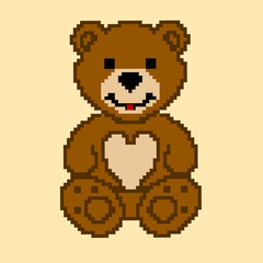 Pixel illustration. Plush cute bear.