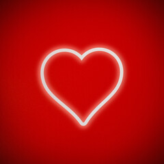 Neon heart on a red background. A minimal concept of Valentine´s Day.