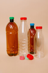 Disposable liquid bottles made of plastic Ecology collection concept