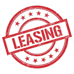 LEASING text written on red vintage stamp. © outchill