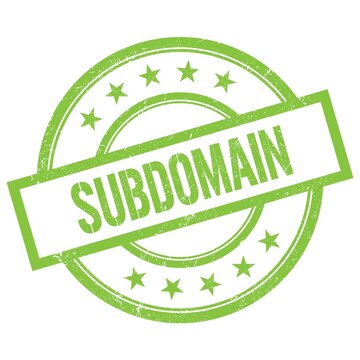 SUBDOMAIN text written on green vintage stamp.