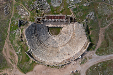 Denizli, Turkey. Ruins of a large amphitheater in the ancient city of Hierapolis near Pamukkale.