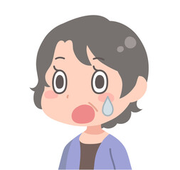 目を見開く中年女性