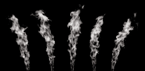 Set of white water vapor with spray from the humidifier. Isolated on black background