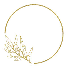 背景素材　ゴールドのボタニカル風 フレーム　葉付きの枝