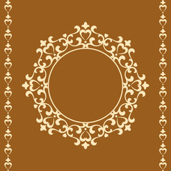 Decorative frame Elegant vector element for design in Eastern style, place for text. Floral golden and brown border. Lace illustration for invitations and greeting cards