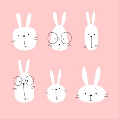 White rabbits. Happy Easter Bunny. Vector illustration.