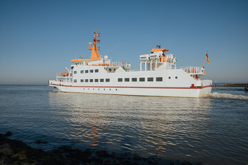 Passenger ship on the North Sea. Ship transports tourists to a North Sea island in Germany 