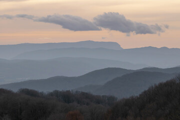 Mountain silhouettes at sunset