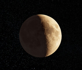 Photograph of Moon in the first quarter lunar phase.