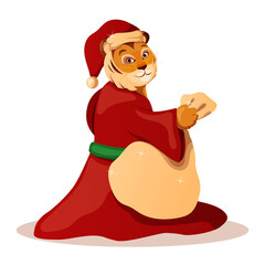 vector tiger santa claus with a bag of gifts