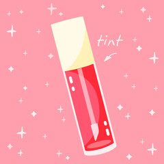 Lip Tint Gloss cute cartoon vector illustration. Red doodle icon of Lipstick. Korean beauty cosmetic product stuff sign.