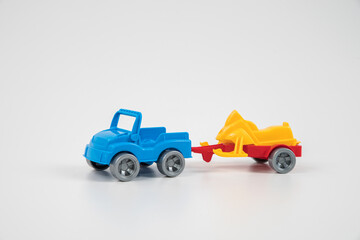 Fototapeta na wymiar Multicolored plastic toy car. Buses. Equipment.