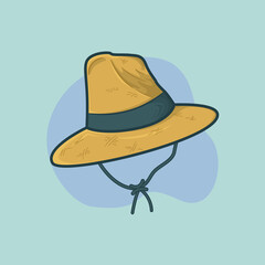 Straw hat illustration in summer on blue background