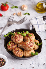 Pork cutlets from minced meat. Pan-fried meatballs. Healthy dinner for the family. 