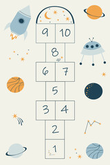 Hopscotch children game . Cute vector illustration of a summer kids outdoor game. Cartoon hopscotch painted on asphalt for a baby. A jumping game.