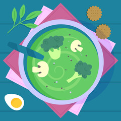 Fototapeta premium A plate of soup with broccoli and mushrooms