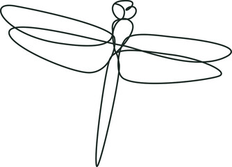 Closeup of dragonfly insect with big eyes.  Vector one line illustration.