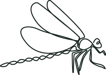 Closeup of dragonfly insect with big eyes. Vector one line illustration.