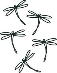 Collection of beautiful dragonflies. Vector lineart illustration. 