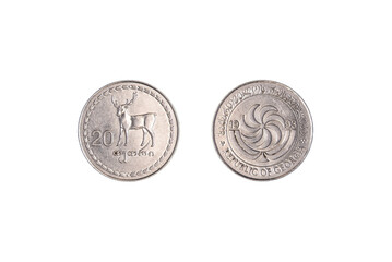 Georgian coin 20 tetri 1993 on a black background