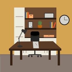 Workplace inrerior, home or office creation set with furniture. Flat constructor design.