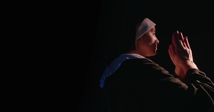 Woman Nun Praying At Night