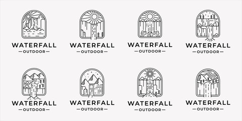 set of water fall logo line art simple minimalist vector illustration template icon graphic design. bundle collection of various badge of outdoor concept with typography