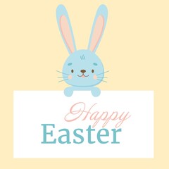 Obraz na płótnie Canvas Greeting card Happy Easter text with Easter bunny rabbit. Vector illustration.