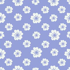 Large and small white flowers on a light blue background. Seamless pattern, vector illustration, hand-drawn pattern.