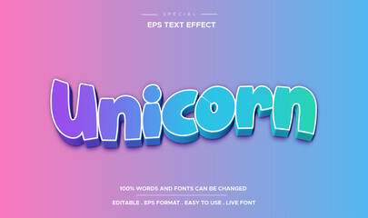 Editable text effect, colorful unicorn text style - obrazy, fototapety, plakaty