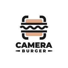 camera burger logo. food logo vector template.